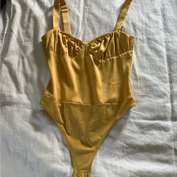 DANIELLE BERNSTEIN Tops - DANIELLE BERNSTEIN Golden Satin Bodysuit